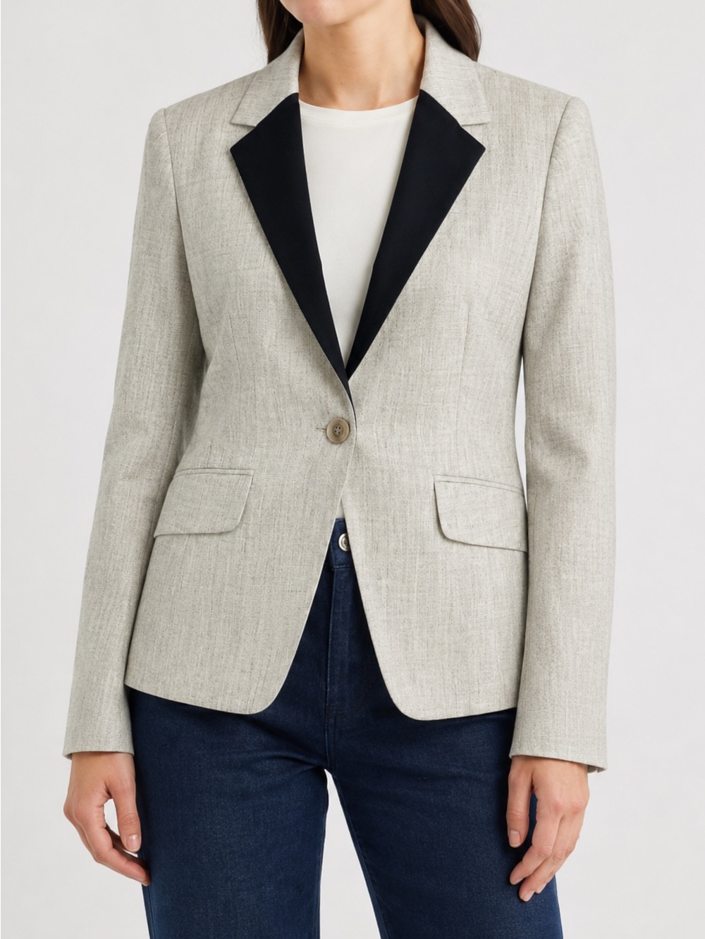 Trina Turk Contrast Lapel Blazer Metallic Taupe  — Size 10